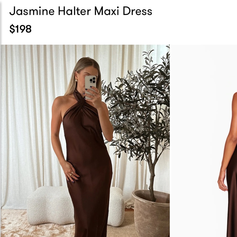 Show Me Your MuMu Jasmine Halter Maxi Dress in Chocolate Luxe Satin